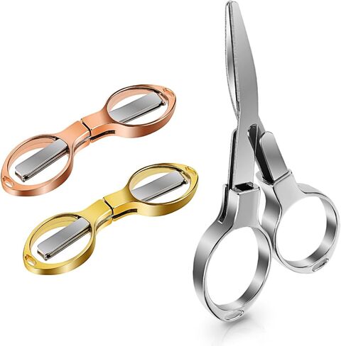 3 Pack Folding Scissors Keychains, Stainless Steel Portable Mini Pocket Travel Scissors, Multi Purpose Small Badge Scissor for Travel Office Craft Sewing Fishing(Gold, Silver, Rose Gold) in Saudi Arabia