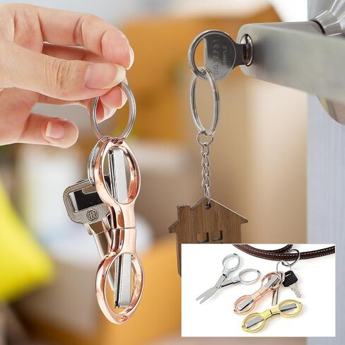 3 Pack Folding Scissors Keychains, Stainless Steel Portable Mini Pocket Travel Scissors, Multi Purpose Small Badge Scissor for Travel Office Craft Sewing Fishing(Gold, Silver, Rose Gold) in Saudi Arabia
