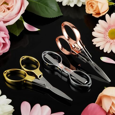 3 Pack Folding Scissors Keychains, Stainless Steel Portable Mini Pocket Travel Scissors, Multi Purpose Small Badge Scissor for Travel Office Craft Sewing Fishing(Gold, Silver, Rose Gold) in Saudi Arabia