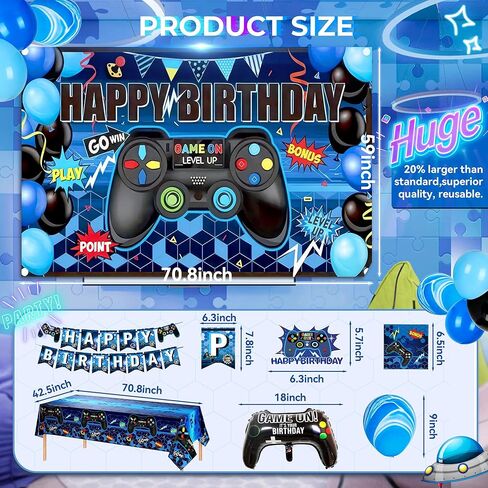 291pcs فيديو ألعاب الفيديو ديكورات عيد ميلاد لخدمات 20 ضيفًا ، وتشمل لوازم حفلات عيد ميلاد اللاعب لافتة ، خلفية ، بالونات ، لوحات ، أغطية الكعك ، ديكور حفلات الفيديو للأطفال in Saudi Arabia