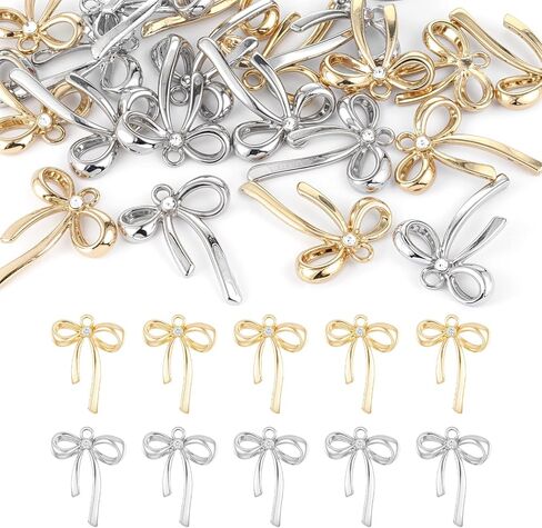 30 Pcs Gold Plated Bowknot Charms 2 Colors Alloy Bow Tie Charm Bow Charms for Jewelry Making Gold Bow Charm Pendant Connector for DIY Earrings Bracelet Necklaces in Saudi Arabia