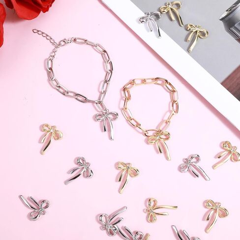 30 Pcs Gold Plated Bowknot Charms 2 Colors Alloy Bow Tie Charm Bow Charms for Jewelry Making Gold Bow Charm Pendant Connector for DIY Earrings Bracelet Necklaces in Saudi Arabia