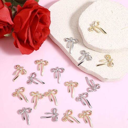 30 Pcs Gold Plated Bowknot Charms 2 Colors Alloy Bow Tie Charm Bow Charms for Jewelry Making Gold Bow Charm Pendant Connector for DIY Earrings Bracelet Necklaces in Saudi Arabia