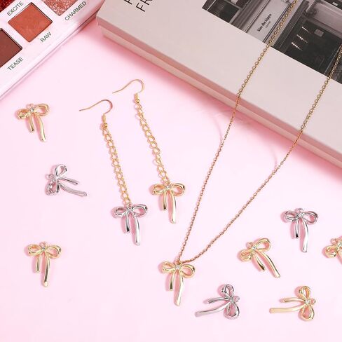 30 Pcs Gold Plated Bowknot Charms 2 Colors Alloy Bow Tie Charm Bow Charms for Jewelry Making Gold Bow Charm Pendant Connector for DIY Earrings Bracelet Necklaces in Saudi Arabia