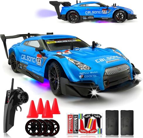 1:16 Spray RC Drift Car for Kids 4WD 2.4GHz 40KM/H High Speed Remote Control Car with LED Lights Drifting Tires & 2 Batteries, Racing Sport Toy for Boys Girls (Blue) in Saudi Arabia