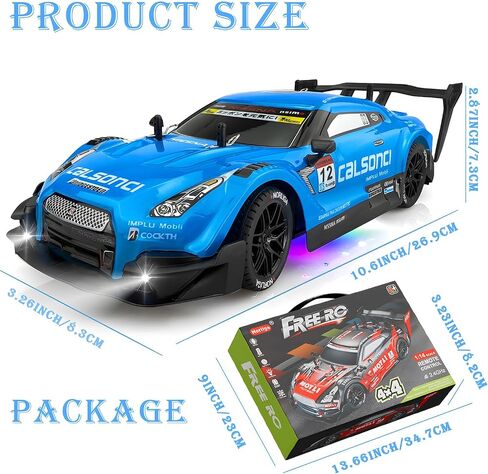1:16 Spray RC Drift Car for Kids 4WD 2.4GHz 40KM/H High Speed Remote Control Car with LED Lights Drifting Tires & 2 Batteries, Racing Sport Toy for Boys Girls (Blue) in Saudi Arabia