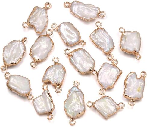Pearl Connectors,5 Pcs Natural Freshwater Pearl Links Pendant Connectors with Golden Edge Wrapped Iron Findings Connectors Charms for Jewelry Making DIY Handmade Accessories in Saudi Arabia