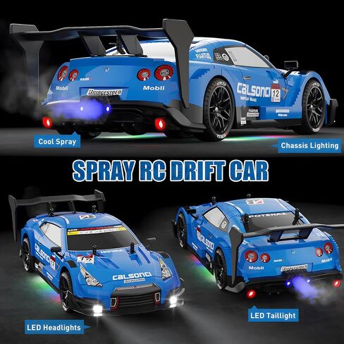 1:16 Spray RC Drift Car for Kids 4WD 2.4GHz 40KM/H High Speed Remote Control Car with LED Lights Drifting Tires & 2 Batteries, Racing Sport Toy for Boys Girls (Blue) in Saudi Arabia