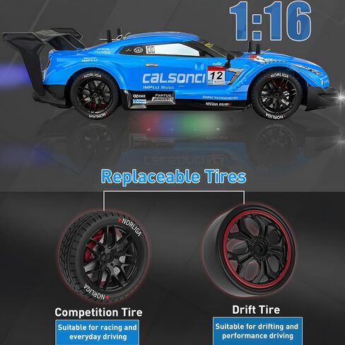 1:16 Spray RC Drift Car for Kids 4WD 2.4GHz 40KM/H High Speed Remote Control Car with LED Lights Drifting Tires & 2 Batteries, Racing Sport Toy for Boys Girls (Blue) in Saudi Arabia