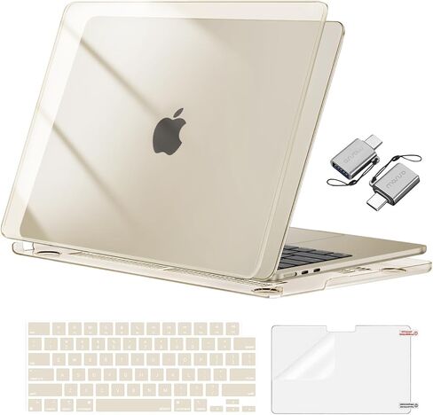 MOSISO Compatible with MacBook Air 13 inch Case 2025 2024 2023 2022 M4 A3240 M3 A3113 M2 A2681, Plastic Hard Shell&Keyboard Cover&Screen Film&Type C&Polyester Bag, Crystal Starlight&Sand in Saudi Arabia
