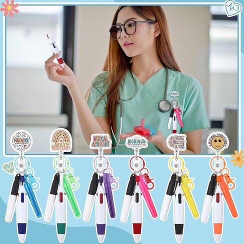 60 PCS Care Care Week Week Reels Pens مجموعة هدايا تشمل الطرف الدائم علامات العلامة العليا القابلة للسحب مقطع سلسلة مفاتيح القلم للمعالج التنفسي دكتور الرئوي الهدايا in Saudi Arabia