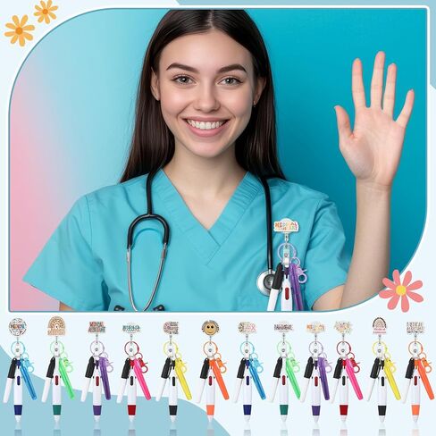 60 PCS Care Care Week Week Reels Pens مجموعة هدايا تشمل الطرف الدائم علامات العلامة العليا القابلة للسحب مقطع سلسلة مفاتيح القلم للمعالج التنفسي دكتور الرئوي الهدايا in Saudi Arabia