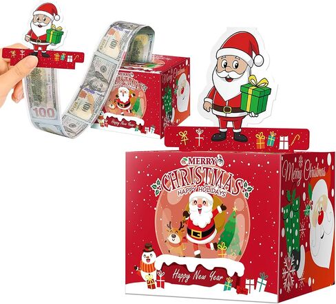 Ranfashiong Merry Christmas Day Money Box with Pull Out Card for Cash Gift Set Cash Holder DIY Fun Xsmas Surprise Party Decor-Red in Saudi Arabia