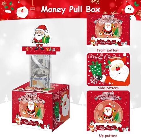 Ranfashiong Merry Christmas Day Money Box with Pull Out Card for Cash Gift Set Cash Holder DIY Fun Xsmas Surprise Party Decor-Red in Saudi Arabia