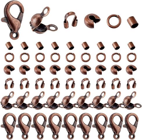 AHANDMAKER 1700Pcs Jewelry Making Accessories Set with Iron Crimp Beads Covers, Zinc Alloy Lobster Claw Clasps, Brass Wire Guardian & End Bead Tips for Necklace Clasps, Red Copper in Saudi Arabia
