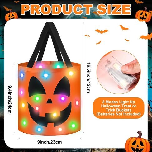 2 Pcs Halloween Trick or Treat Bucket LED Light up Skulls Pumpkins Candy Bags LED Halloween Treating Baskets Reusable Goodie Gift Tote Bag for Party Favor Supplies in Saudi Arabia