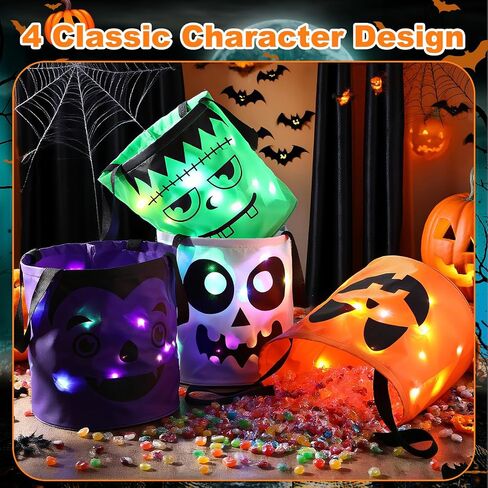 2 Pcs Halloween Trick or Treat Bucket LED Light up Skulls Pumpkins Candy Bags LED Halloween Treating Baskets Reusable Goodie Gift Tote Bag for Party Favor Supplies in Saudi Arabia