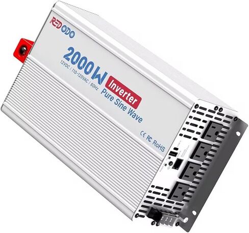 عاكس طاقة Redodo 2000 واط، عاكس موجة جيبية نقية 12 فولت تيار مستمر إلى 110 فولت-120 فولت، 18 أمبير كحد أقصى. منافذ تيار متردد، شاشة LCD، حماية متعددة، عاكس تيار متردد للأجهزة المنزلية، الإلكترونيات، المركبات الترفيهية، الشاحنات، الطاقة الشمسية in Kuwait
