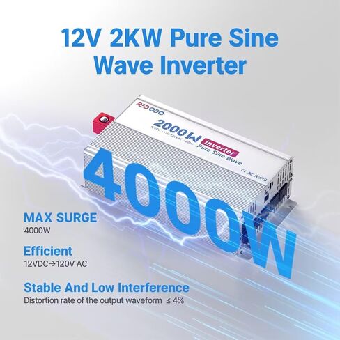 عاكس طاقة Redodo 2000 واط، عاكس موجة جيبية نقية 12 فولت تيار مستمر إلى 110 فولت-120 فولت، 18 أمبير كحد أقصى. منافذ تيار متردد، شاشة LCD، حماية متعددة، عاكس تيار متردد للأجهزة المنزلية، الإلكترونيات، المركبات الترفيهية، الشاحنات، الطاقة الشمسية in Kuwait
