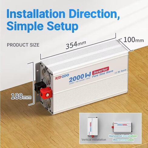 عاكس طاقة Redodo 2000 واط، عاكس موجة جيبية نقية 12 فولت تيار مستمر إلى 110 فولت-120 فولت، 18 أمبير كحد أقصى. منافذ تيار متردد، شاشة LCD، حماية متعددة، عاكس تيار متردد للأجهزة المنزلية، الإلكترونيات، المركبات الترفيهية، الشاحنات، الطاقة الشمسية in Kuwait