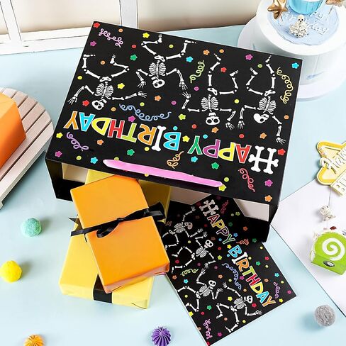 WRAPAHOLIC Skeleton Birthday Gift Bags with Tissue Paper and Card - 10 x 5 x 13 inch - Colorful Skeleton Happy Birthday Paper Bags for Kids Girls Boys, Halloween in Saudi Arabia