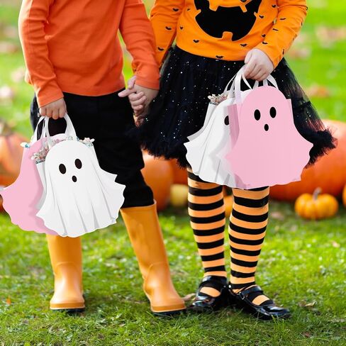 Sweetude 12 Pcs Halloween Ghost Paper Gift Bags Party Favor Bags with Handle for Trick-or-treat Candy Goodie Pastel for Halloween Spooky Birthday Holiday Party Supplies in Saudi Arabia