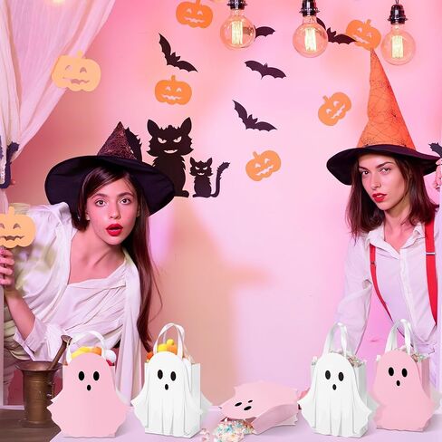 Sweetude 12 Pcs Halloween Ghost Paper Gift Bags Party Favor Bags with Handle for Trick-or-treat Candy Goodie Pastel for Halloween Spooky Birthday Holiday Party Supplies in Saudi Arabia