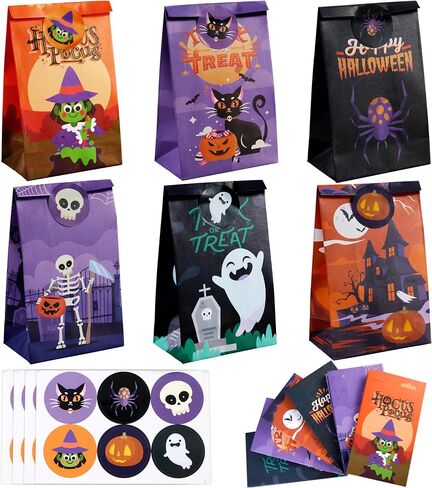 JOYIN 24 PCS Halloween Treat Bags with Stickers, Candy and Goodie Bags for Halloween Party Favors Supplies, Trick or Treat Bag for Kids, Students Classroom Exchange Game Prize in Saudi Arabia