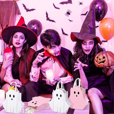 Sweetude 12 Pcs Halloween Ghost Paper Gift Bags Party Favor Bags with Handle for Trick-or-treat Candy Goodie Pastel for Halloween Spooky Birthday Holiday Party Supplies in Saudi Arabia