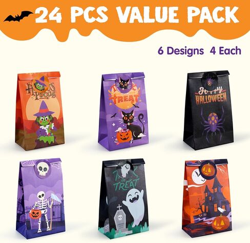 JOYIN 24 PCS Halloween Treat Bags with Stickers, Candy and Goodie Bags for Halloween Party Favors Supplies, Trick or Treat Bag for Kids, Students Classroom Exchange Game Prize in Saudi Arabia