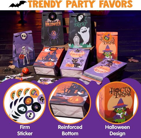 JOYIN 24 PCS Halloween Treat Bags with Stickers, Candy and Goodie Bags for Halloween Party Favors Supplies, Trick or Treat Bag for Kids, Students Classroom Exchange Game Prize in Saudi Arabia