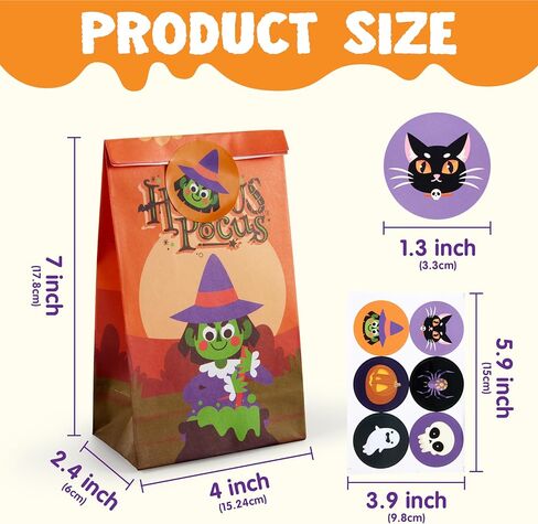 JOYIN 24 PCS Halloween Treat Bags with Stickers, Candy and Goodie Bags for Halloween Party Favors Supplies, Trick or Treat Bag for Kids, Students Classroom Exchange Game Prize in Saudi Arabia