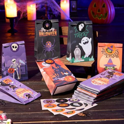 JOYIN 24 PCS Halloween Treat Bags with Stickers, Candy and Goodie Bags for Halloween Party Favors Supplies, Trick or Treat Bag for Kids, Students Classroom Exchange Game Prize in Saudi Arabia