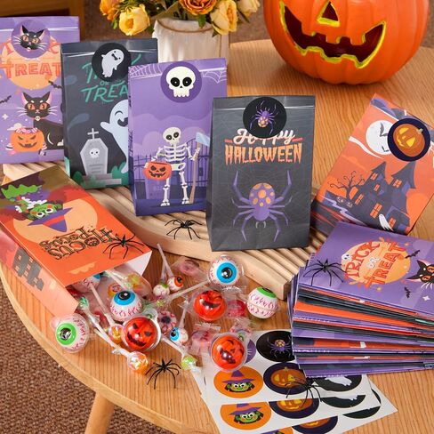 JOYIN 24 PCS Halloween Treat Bags with Stickers, Candy and Goodie Bags for Halloween Party Favors Supplies, Trick or Treat Bag for Kids, Students Classroom Exchange Game Prize in Saudi Arabia