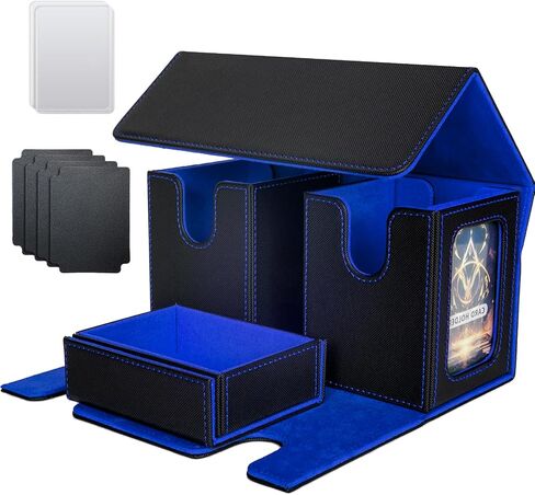 MTG Deck Box, 3-in-1 MTG Commander Deck Storage with Dice Tray, 4 Dividers & 2 Commander Displays, Removable Leather Magnetic Case Fits 200 Cards for TCG, CCG - Black-Purple in Saudi Arabia