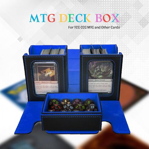 MTG Deck Box, 3-in-1 MTG Commander Deck Storage with Dice Tray, 4 Dividers & 2 Commander Displays, Removable Leather Magnetic Case Fits 200 Cards for TCG, CCG - Black-Purple in Saudi Arabia