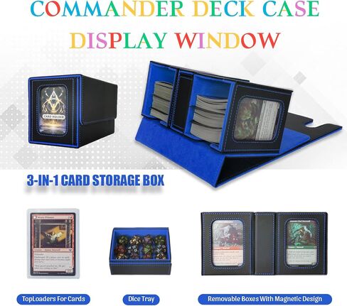 MTG Deck Box, 3-in-1 MTG Commander Deck Storage with Dice Tray, 4 Dividers & 2 Commander Displays, Removable Leather Magnetic Case Fits 200 Cards for TCG, CCG - Black-Purple in Saudi Arabia