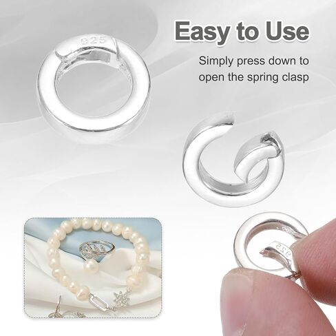 PATIKIL 12/14/16mm 925 Sterling Silver Spring Gate Rings, 3Pcs Plat Round Spring Clasps Necklace Enhancer Shortener Closures Connector for Jewelry Making Necklaces DIY, Silver Tone in Saudi Arabia
