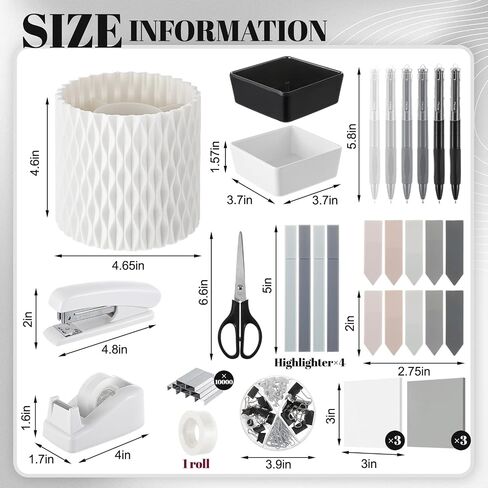 Kosiz 27 PCS ملحقات المكتب الأسود والأبيض منظم المكتب الجمالي لوازم المكاتب البيضاء حامل القلم الملاحظات اللزجة ملحقات مقصات/مقاطع من الورق من أجل النساء (الموضة) (الموضة) in Kuwait