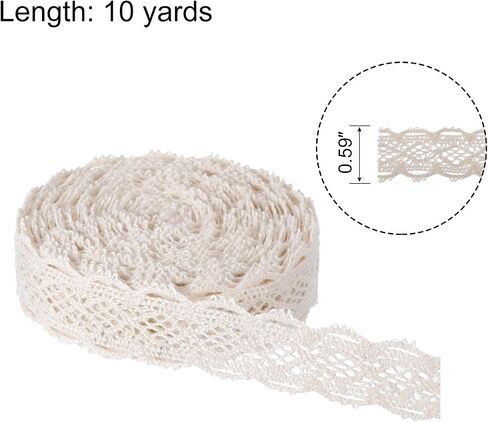 MECCANIXITY Lace Trim Ribbon 10 Yards 0.59 Inch Cotton Trim for Craft,Gift Wrappers,Headbands,Wedding Beige Style 21 in Saudi Arabia