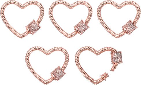 PATIKIL Brass Screw Heart Lock Charm Clasps, 5Pcs Jewelry Clasp Clip Hook Locking Clasps and Closures for Necklace Bracelet Making Dangling Pendant Keychain Handbag, Rose Gold in Saudi Arabia