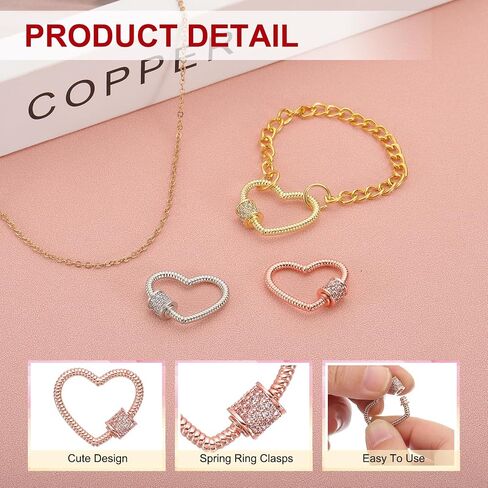PATIKIL Brass Screw Heart Lock Charm Clasps, 5Pcs Jewelry Clasp Clip Hook Locking Clasps and Closures for Necklace Bracelet Making Dangling Pendant Keychain Handbag, Rose Gold in Saudi Arabia