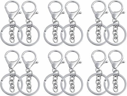 20pcs حلقة مقسمة مسطحة ومشابك جراد البحر مع سلسلة التمديد لسلسلة مفاتيح مفتاح DIY Craft (Silver) in Kuwait