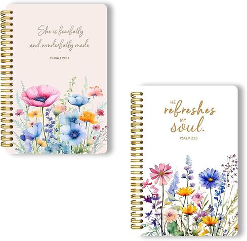 LOEVOERO 2pcs Inspirational Spiral Notebook with Inspirational Bible Verses,PSALM 23:3 He Restores My Soul 50 Pages 5.5x 8.3inch, Ideal Birthday or Christian Gifts, Ideal for School or Office。 in Kuwait