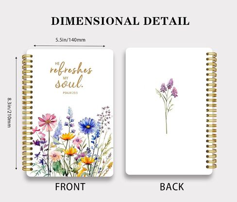 LOEVOERO 2pcs Inspirational Spiral Notebook with Inspirational Bible Verses,PSALM 23:3 He Restores My Soul 50 Pages 5.5x 8.3inch, Ideal Birthday or Christian Gifts, Ideal for School or Office。 in Kuwait