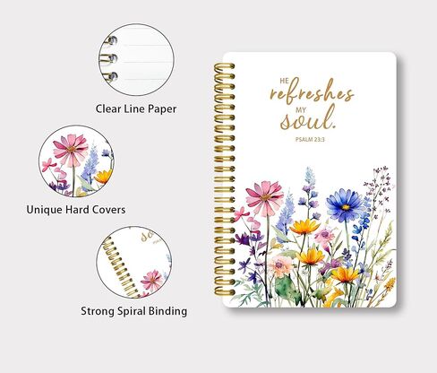 LOEVOERO 2pcs Inspirational Spiral Notebook with Inspirational Bible Verses,PSALM 23:3 He Restores My Soul 50 Pages 5.5x 8.3inch, Ideal Birthday or Christian Gifts, Ideal for School or Office。 in Kuwait