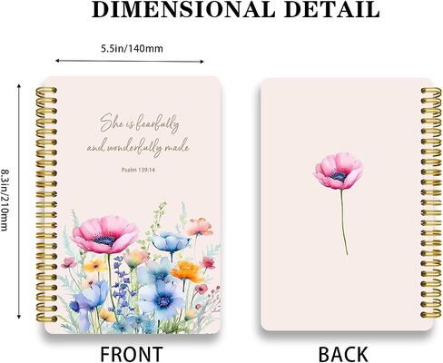 LOEVOERO 2pcs Inspirational Spiral Notebook with Inspirational Bible Verses,PSALM 23:3 He Restores My Soul 50 Pages 5.5x 8.3inch, Ideal Birthday or Christian Gifts, Ideal for School or Office。 in Kuwait