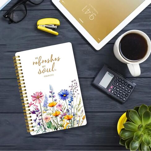 LOEVOERO 2pcs Inspirational Spiral Notebook with Inspirational Bible Verses,PSALM 23:3 He Restores My Soul 50 Pages 5.5x 8.3inch, Ideal Birthday or Christian Gifts, Ideal for School or Office。 in Kuwait