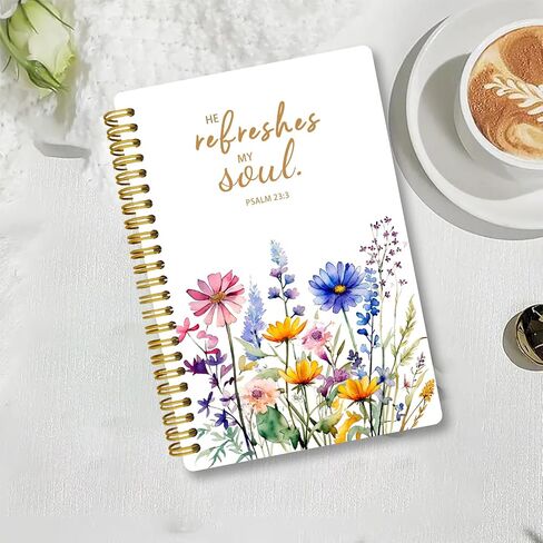 LOEVOERO 2pcs Inspirational Spiral Notebook with Inspirational Bible Verses,PSALM 23:3 He Restores My Soul 50 Pages 5.5x 8.3inch, Ideal Birthday or Christian Gifts, Ideal for School or Office。 in Kuwait