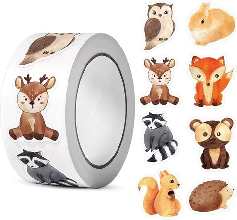 500 PCS لفة ملصق للحيوانات لطفلة الأطفال - ملصقات مكافآت الغابات والخريف ، طوابع حيوانية مستديرة لمستلزمات المعلمين ، ملصقات تحفيزية للأطفال الصغار in Kuwait